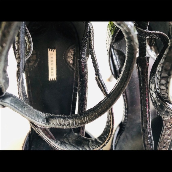 Leon Max Black snakeskin leather Strappy high heeled shoes sandals size 7.5 - Picture 8 of 8